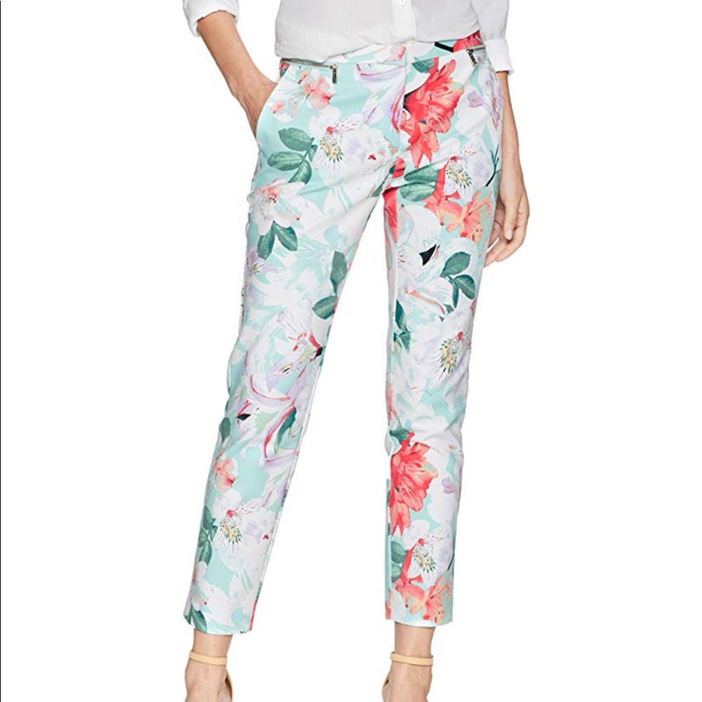 Calvin Klein Floral Cropped Pants in Mint, Coral, Green